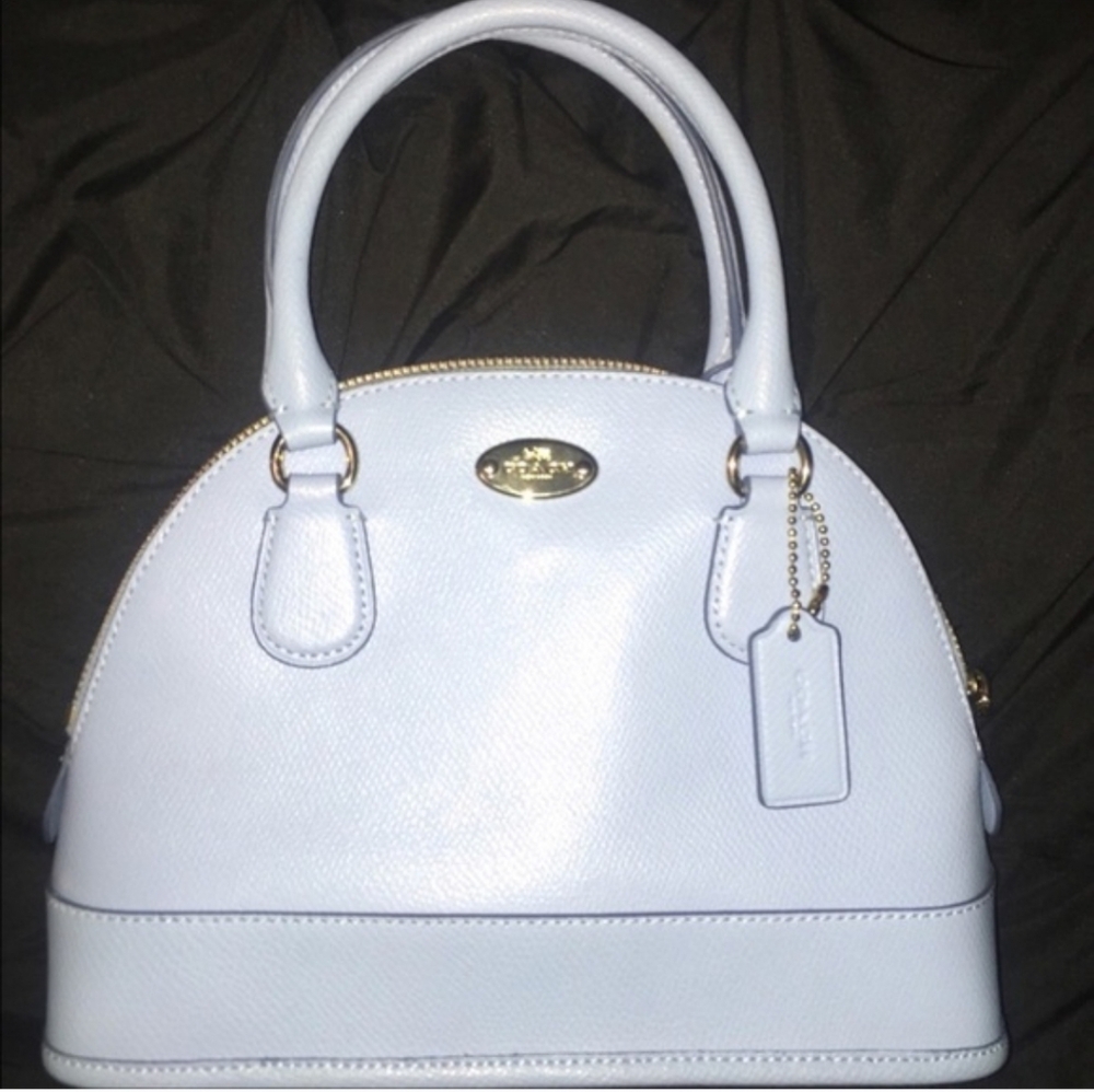 COACH F34090 MINI CORA DOMED SATCHEL IN CROSSGRAIN LEATHER LIGHT GOLD/PALE BLUE